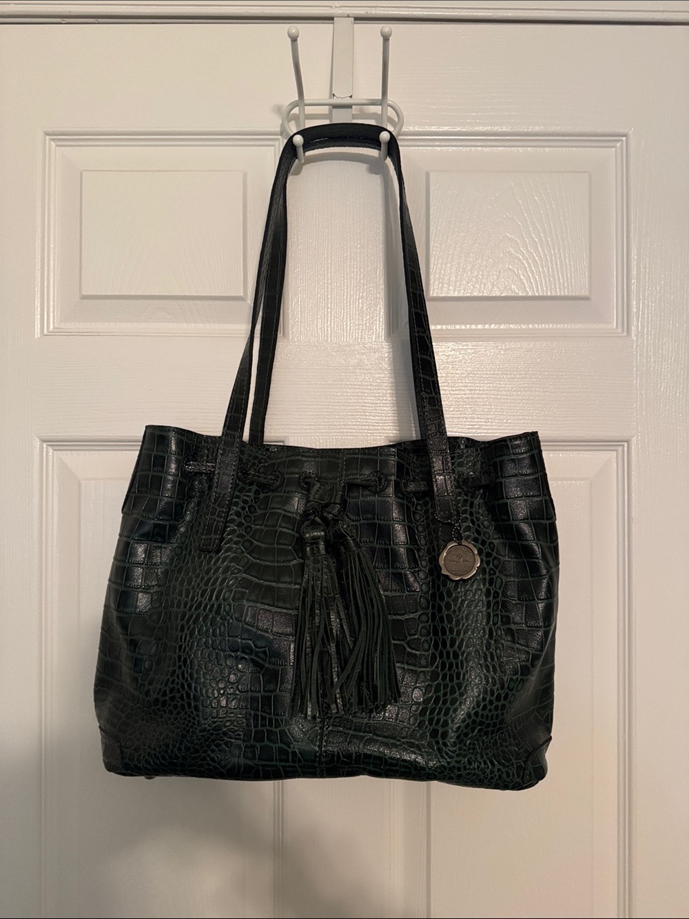 Patricia Nash Dark Green Croc-Embossed Tote with Tassel Charm